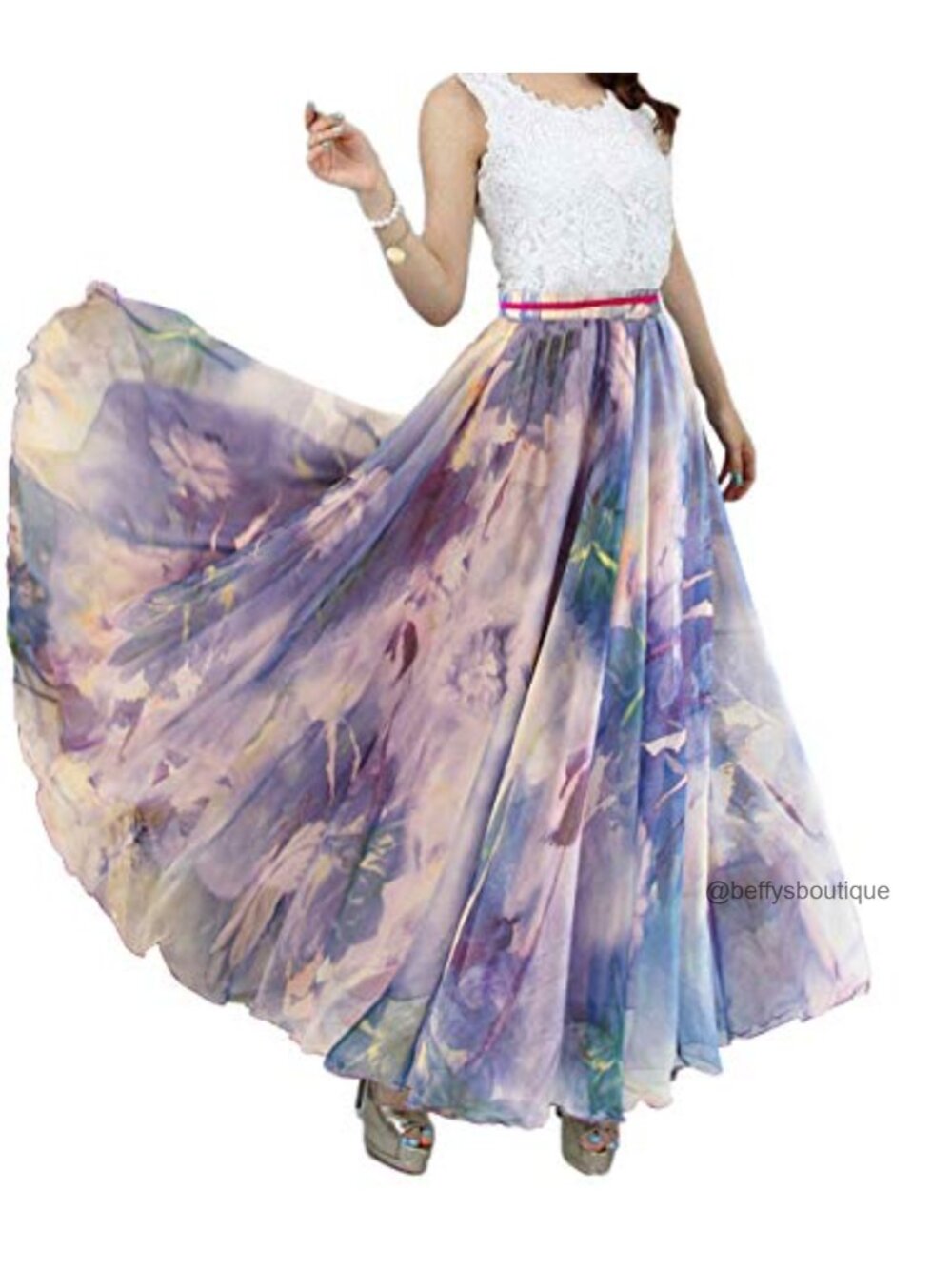 Long Chiffon Bohemian Maxi Skirt Flowy Beach Skirt
